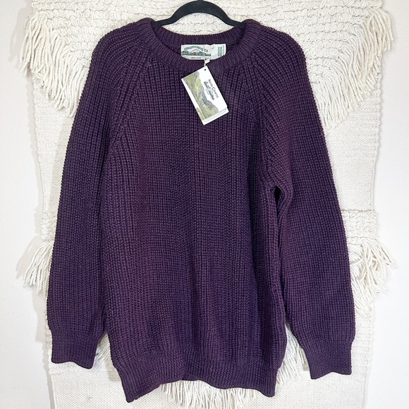 ARAN CRAFTS men's dark purple 100% wool chunky knit Fisherman